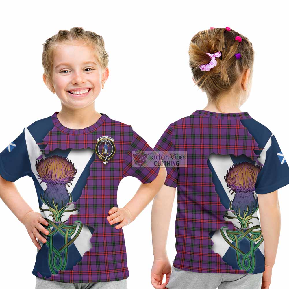 Tartan Vibes Clothing Montgomery Tartan Family Crest Kid T-Shirt Scottish Thistle Celtic Inspired