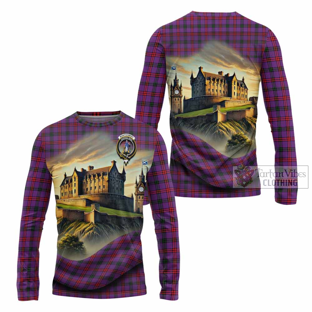 Tartan Vibes Clothing Montgomery Tartan Family Crest Long Sleeve T-Shirt with Scottish Ancient Castle Style