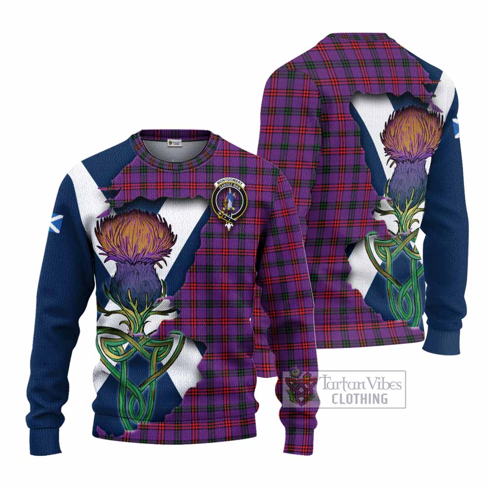 Tartan Vibes Clothing Montgomery Tartan Family Crest Knitted Sweater Scottish Thistle Celtic Inspired