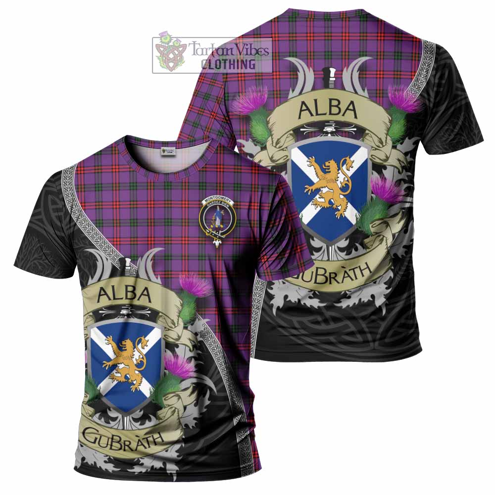 Tartan Vibes Clothing Montgomery Tartan Family Crest T-Shirt Lion Rampant Royal Thistle Shield Celtic Inspired