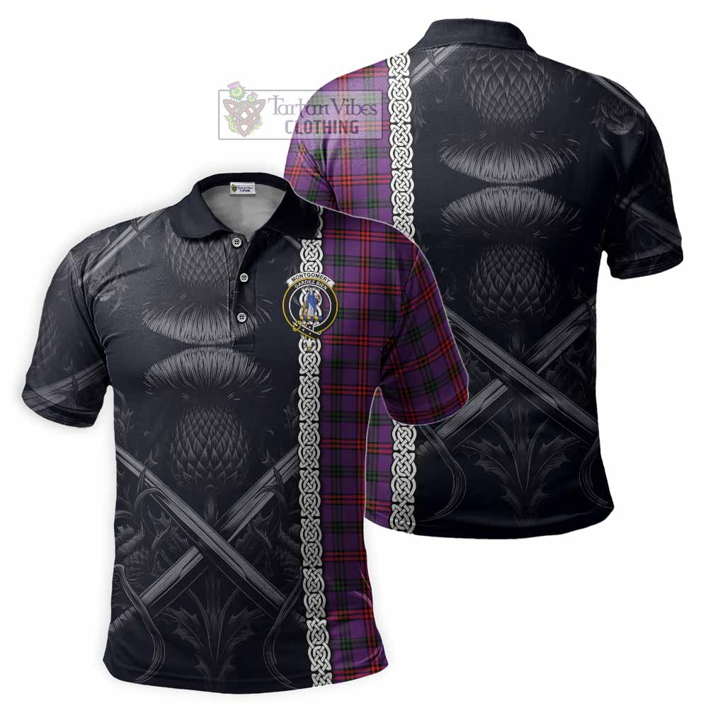 Tartan Vibes Clothing Montgomery Tartan Polo Shirt with Family Crest Cross Sword Thistle Celtic Vibes