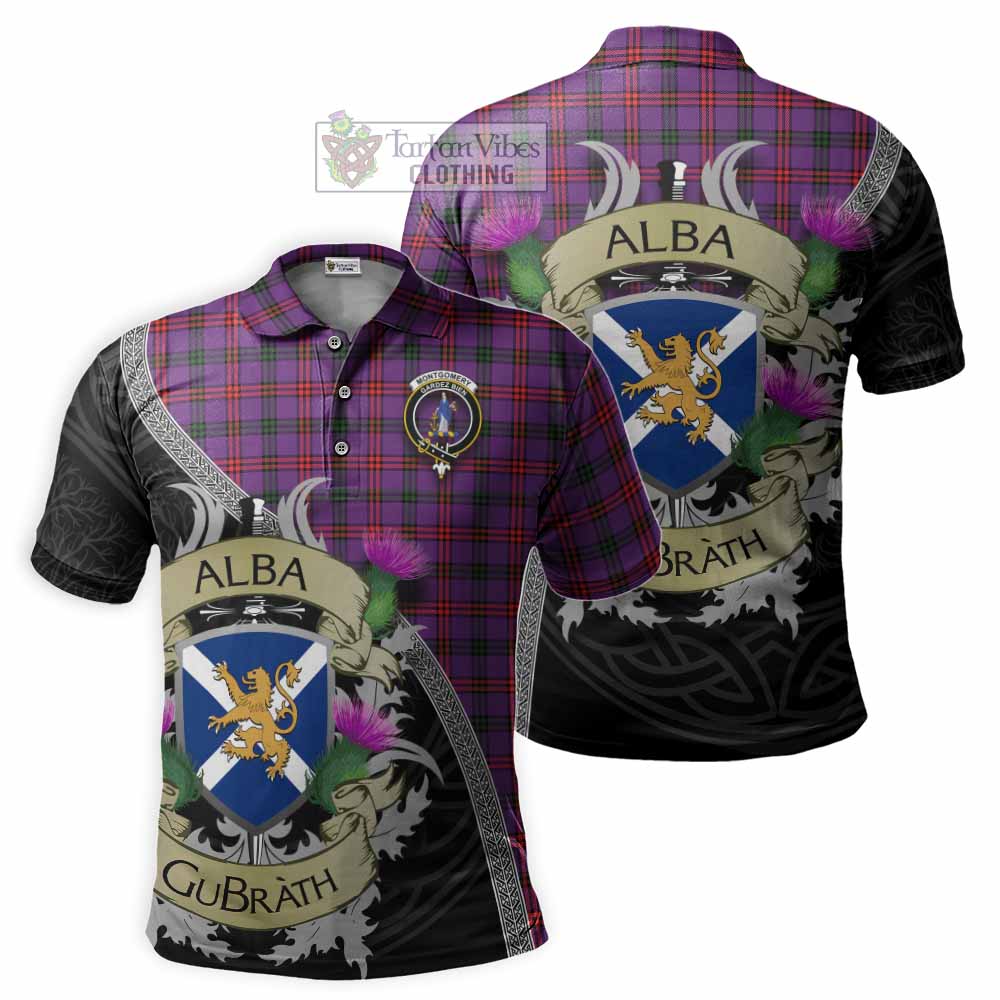 Tartan Vibes Clothing Montgomery Tartan Family Crest Polo Shirt Lion Rampant Royal Thistle Shield Celtic Inspired