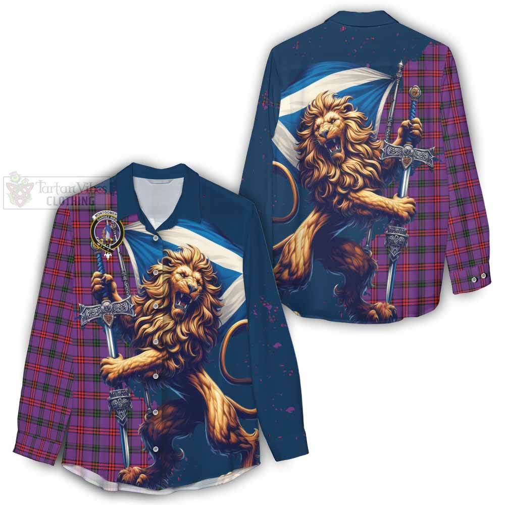 Tartan Vibes Clothing Montgomery Tartan Family Crest Women's Casual Shirt with Scottish Majestic Lion