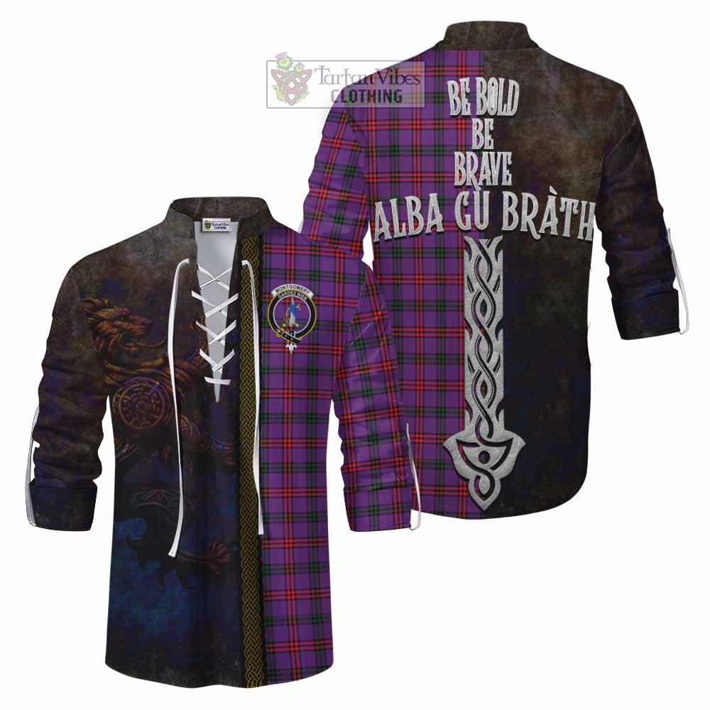 Tartan Vibes Clothing Montgomery Tartan Family Crest Ghillie Kilt Shirt Alba Gu Brath Be Brave Lion Ancient Style
