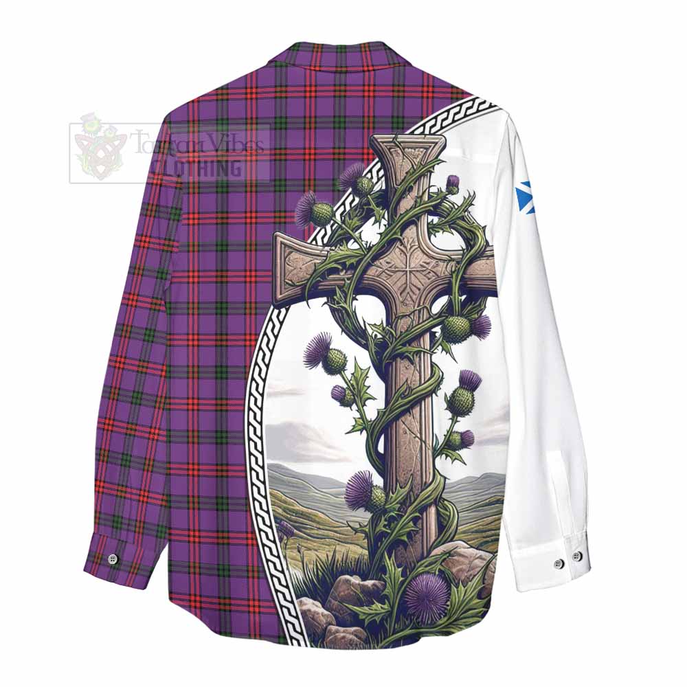 Tartan Vibes Clothing Montgomery Tartan Women's Casual Shirt with Family Crest and St. Andrew's Cross Accented by Thistle Vines