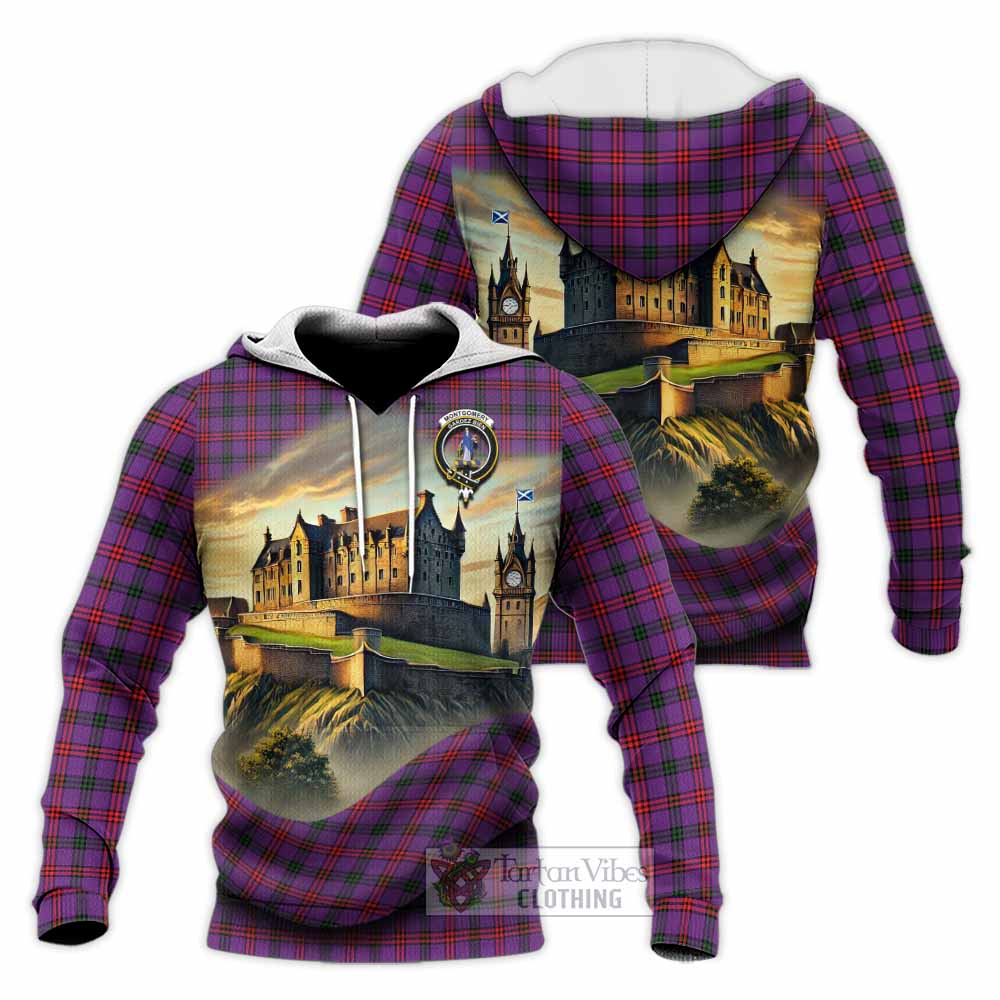 Tartan Vibes Clothing Montgomery Tartan Family Crest Knitted Hoodie with Scottish Ancient Castle Style