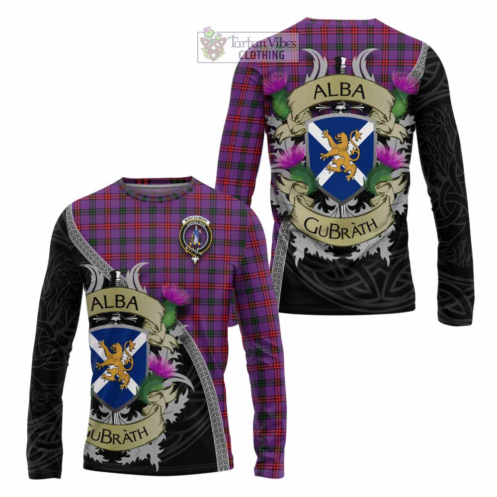 Tartan Vibes Clothing Montgomery Tartan Family Crest Long Sleeve T-Shirt Lion Rampant Royal Thistle Shield Celtic Inspired
