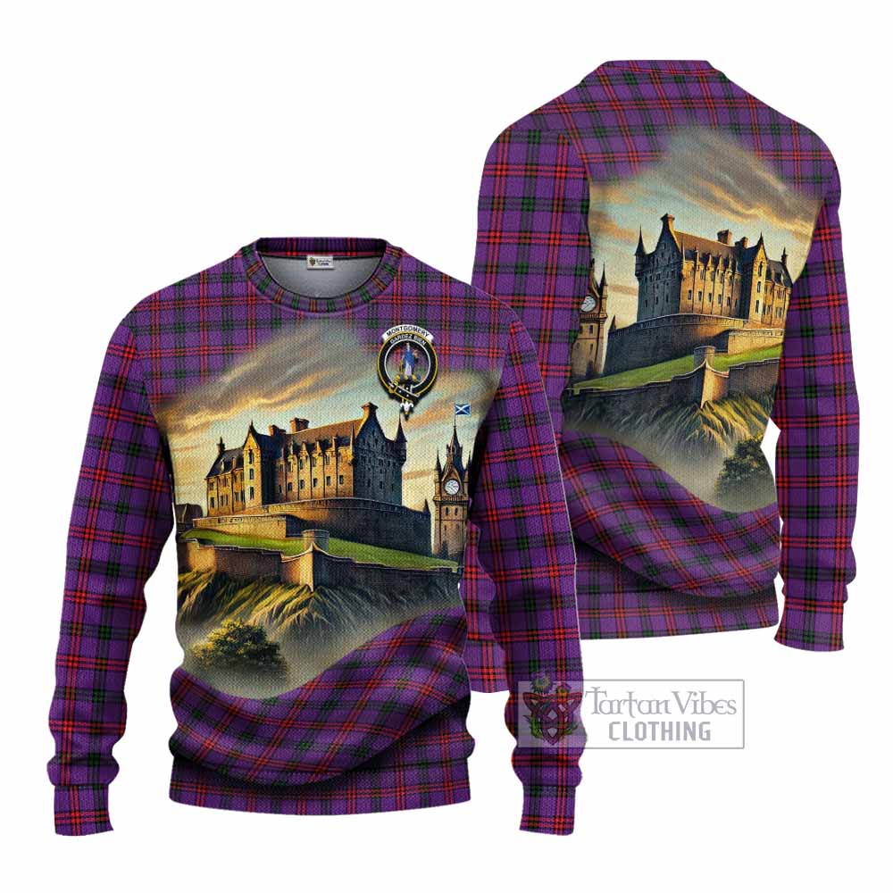 Tartan Vibes Clothing Montgomery Tartan Family Crest Knitted Sweater with Scottish Ancient Castle Style
