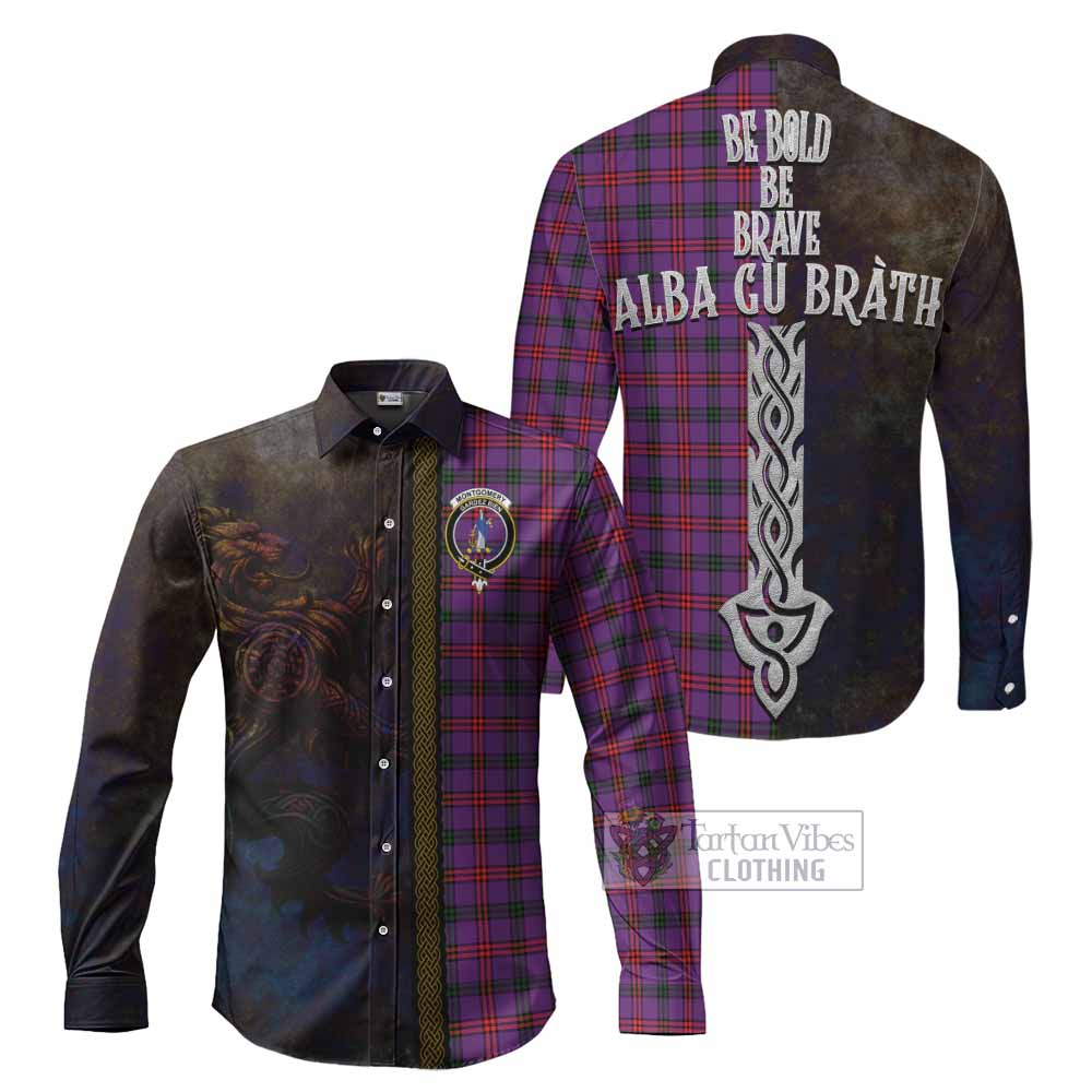 Tartan Vibes Clothing Montgomery Tartan Family Crest Long Sleeve Button Shirt Alba Gu Brath Be Brave Lion Ancient Style