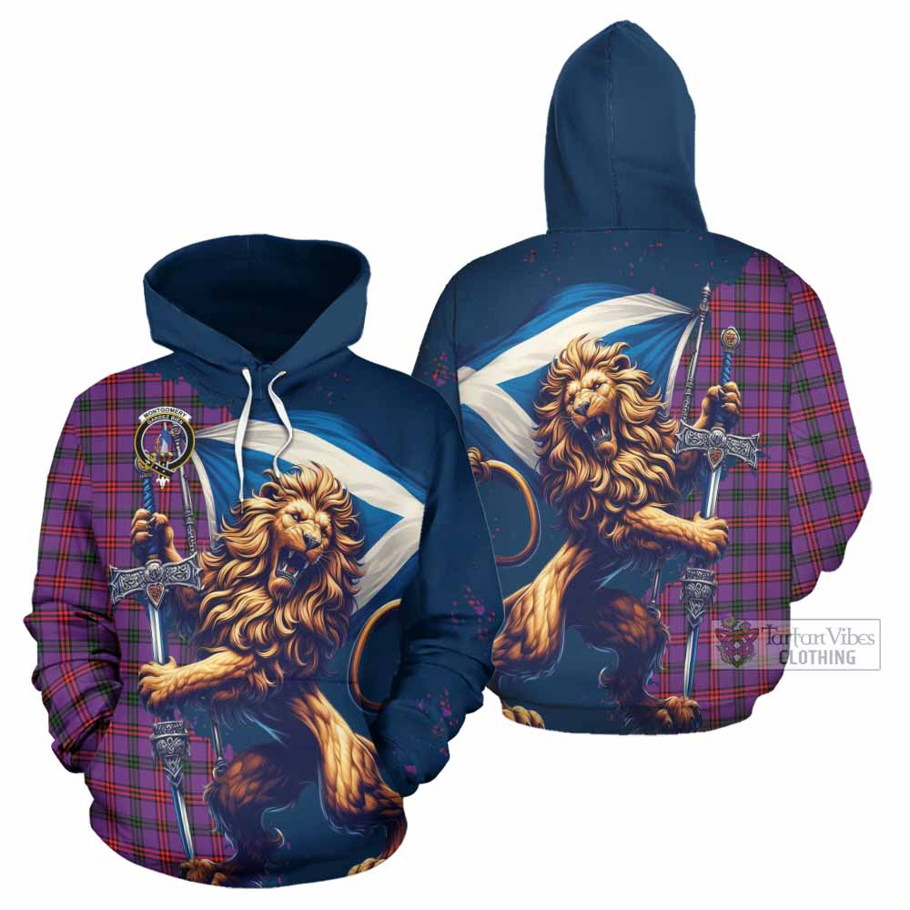 Montgomery Tartan Family Crest Hoodie with Scottish Majestic Lion