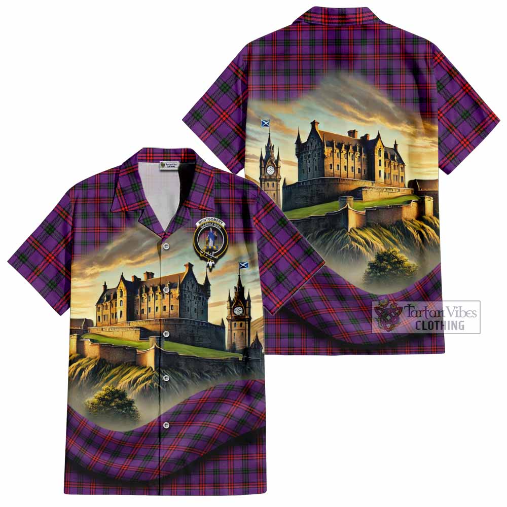 Tartan Vibes Clothing Montgomery Tartan Family Crest Short Sleeve Button Shirt with Scottish Ancient Castle Style