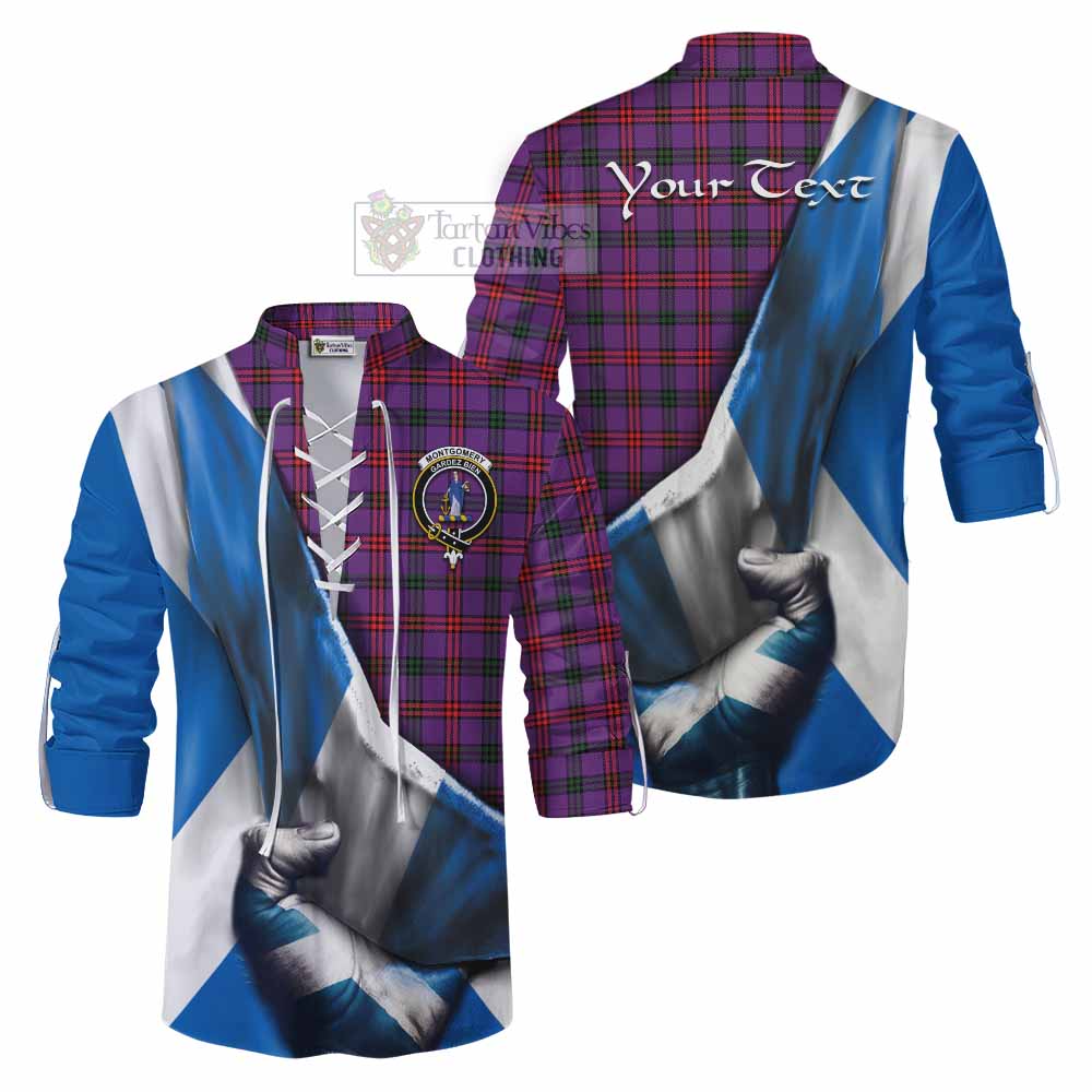 Tartan Vibes Clothing Montgomery Tartan Ghillie Kilt Shirt with Family Crest Scotland Patriotic Style