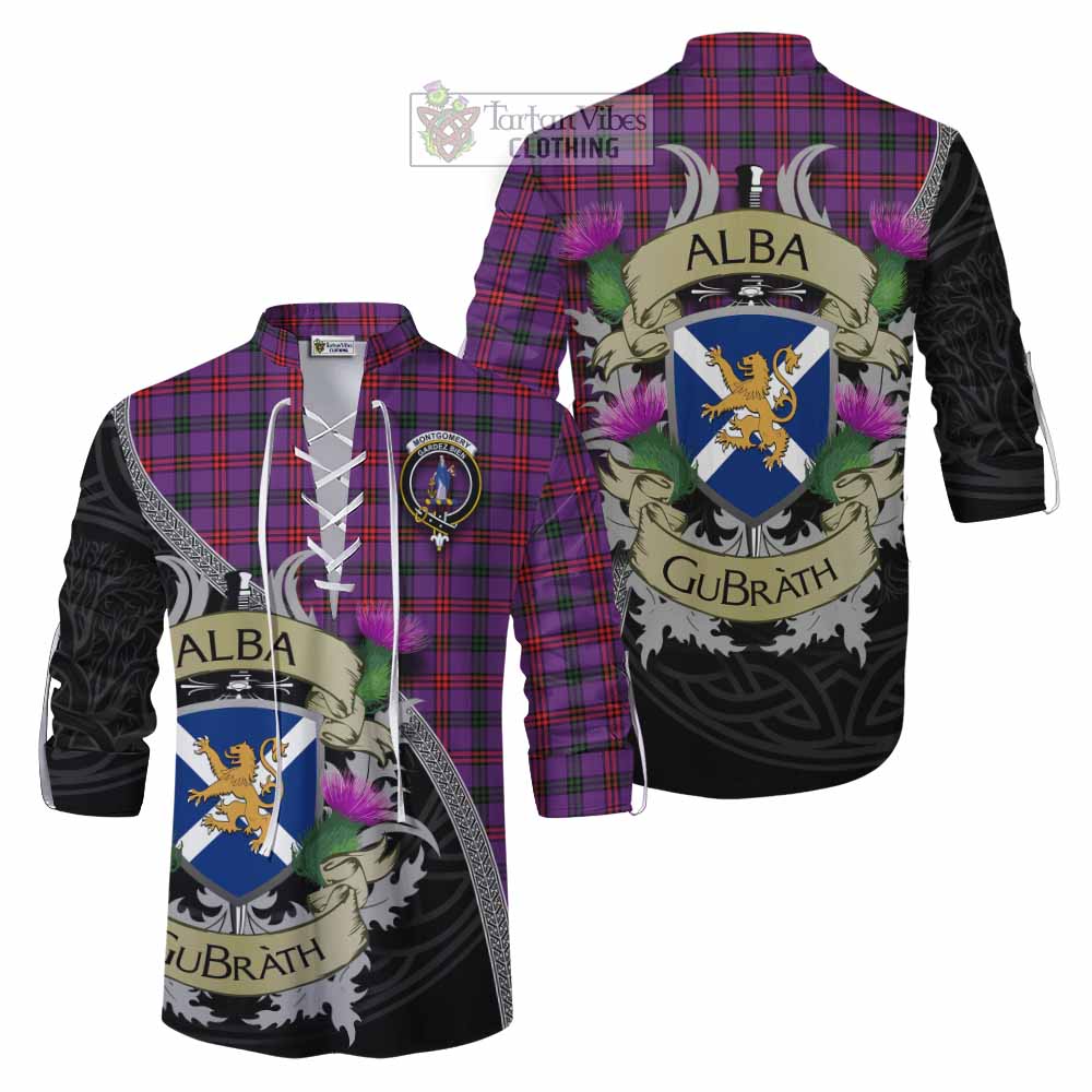 Tartan Vibes Clothing Montgomery Tartan Family Crest Ghillie Kilt Shirt Lion Rampant Royal Thistle Shield Celtic Inspired