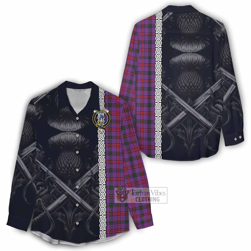Tartan Vibes Clothing Montgomery Tartan Women's Casual Shirt with Family Crest Cross Sword Thistle Celtic Vibes