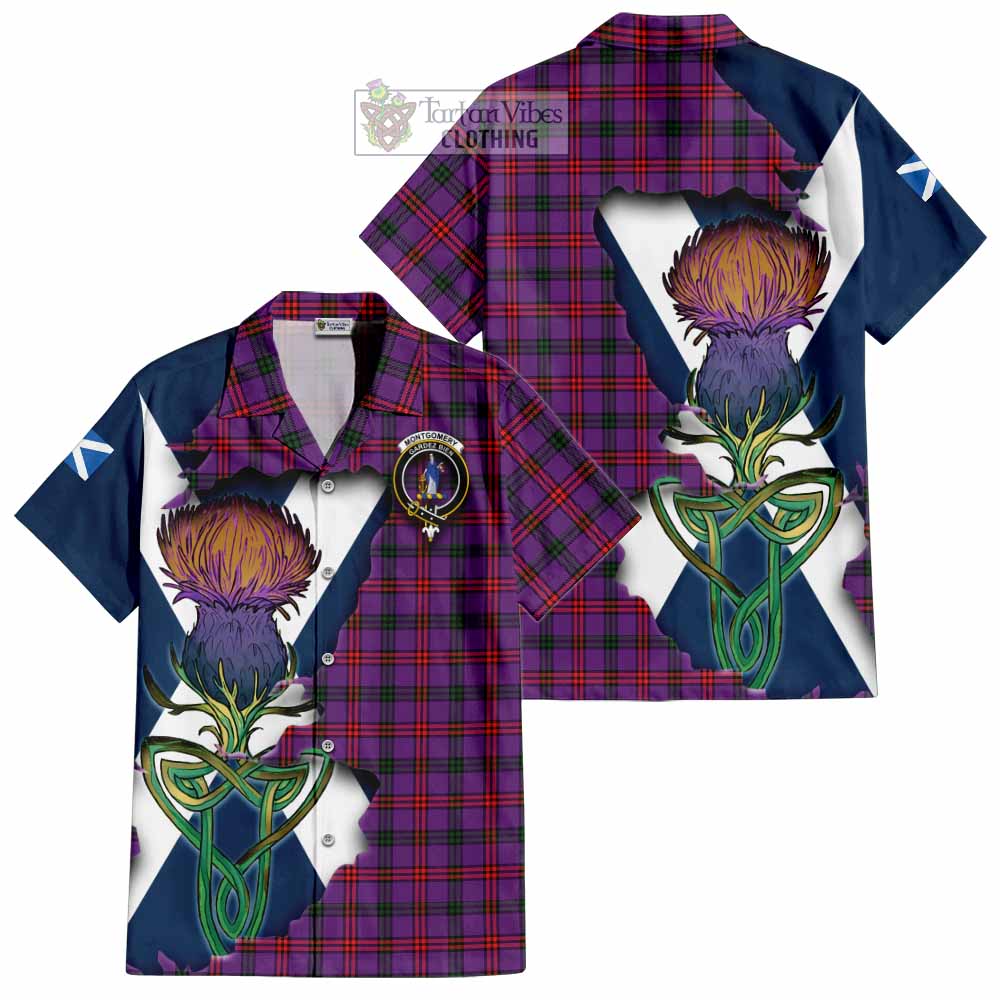 Tartan Vibes Clothing Montgomery Tartan Family Crest Short Sleeve Button Shirt Scottish Thistle Celtic Inspired