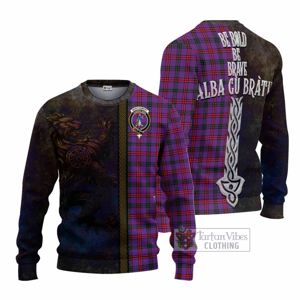 Tartan Vibes Clothing Montgomery Tartan Family Crest Knitted Sweater Alba Gu Brath Be Brave Lion Ancient Style