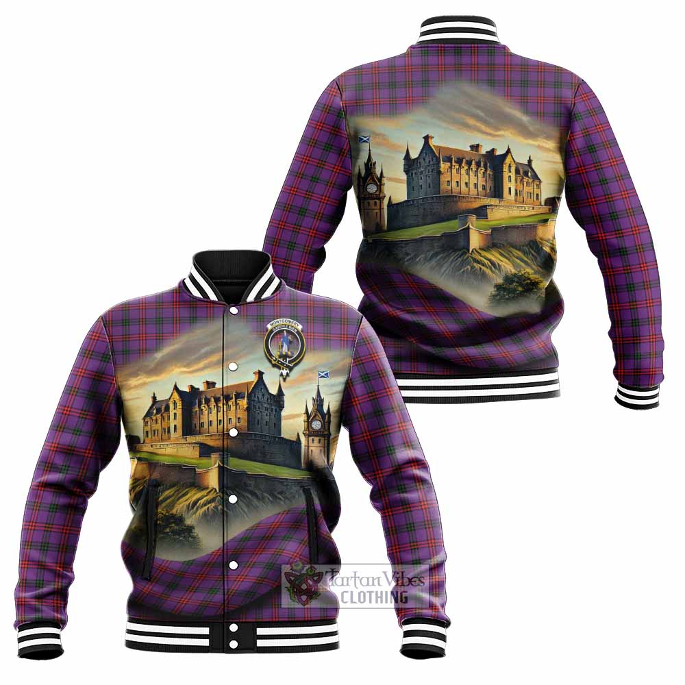 Tartan Vibes Clothing Montgomery Tartan Family Crest Baseball Jacket with Scottish Ancient Castle Style