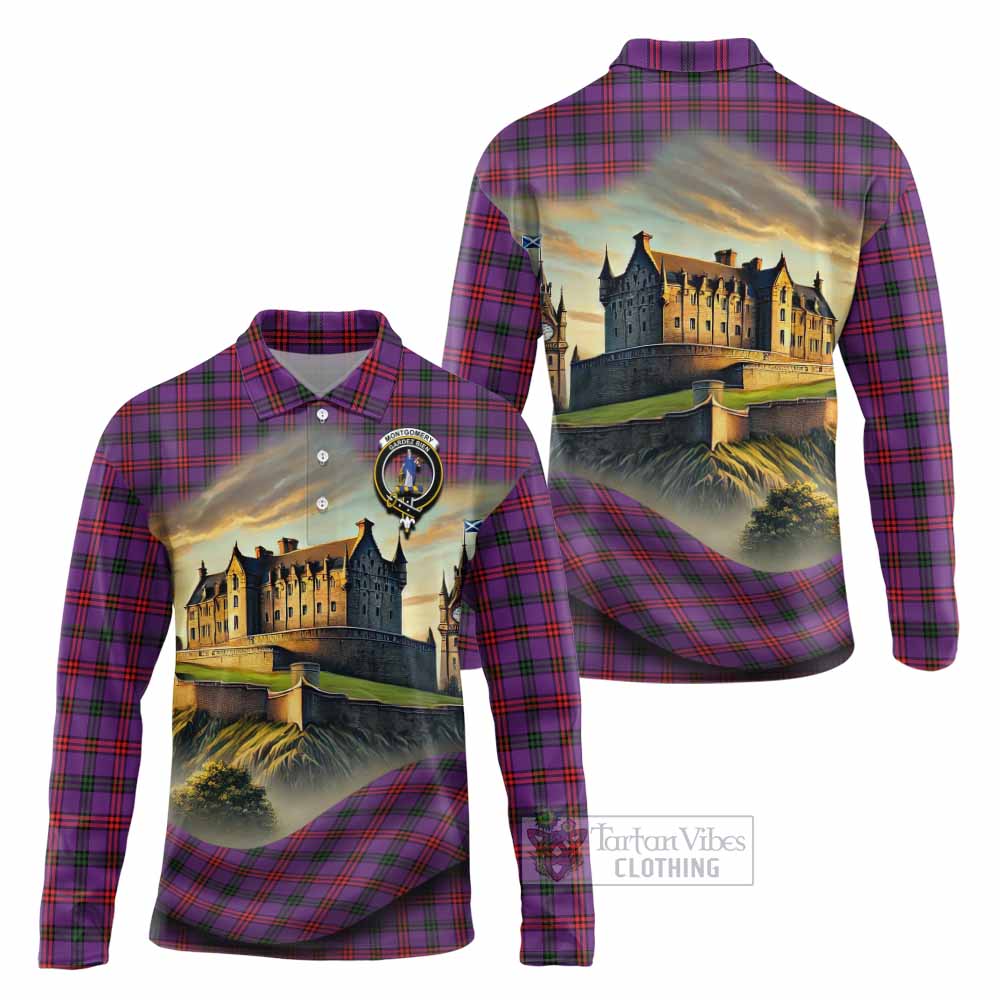 Tartan Vibes Clothing Montgomery Tartan Family Crest Long Sleeve Polo Shirt with Scottish Ancient Castle Style