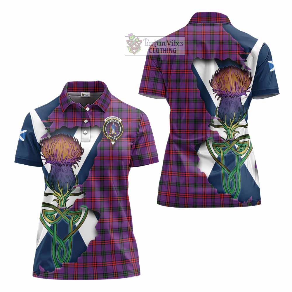 Tartan Vibes Clothing Montgomery Tartan Family Crest Women's Polo Shirt Scottish Thistle Celtic Inspired