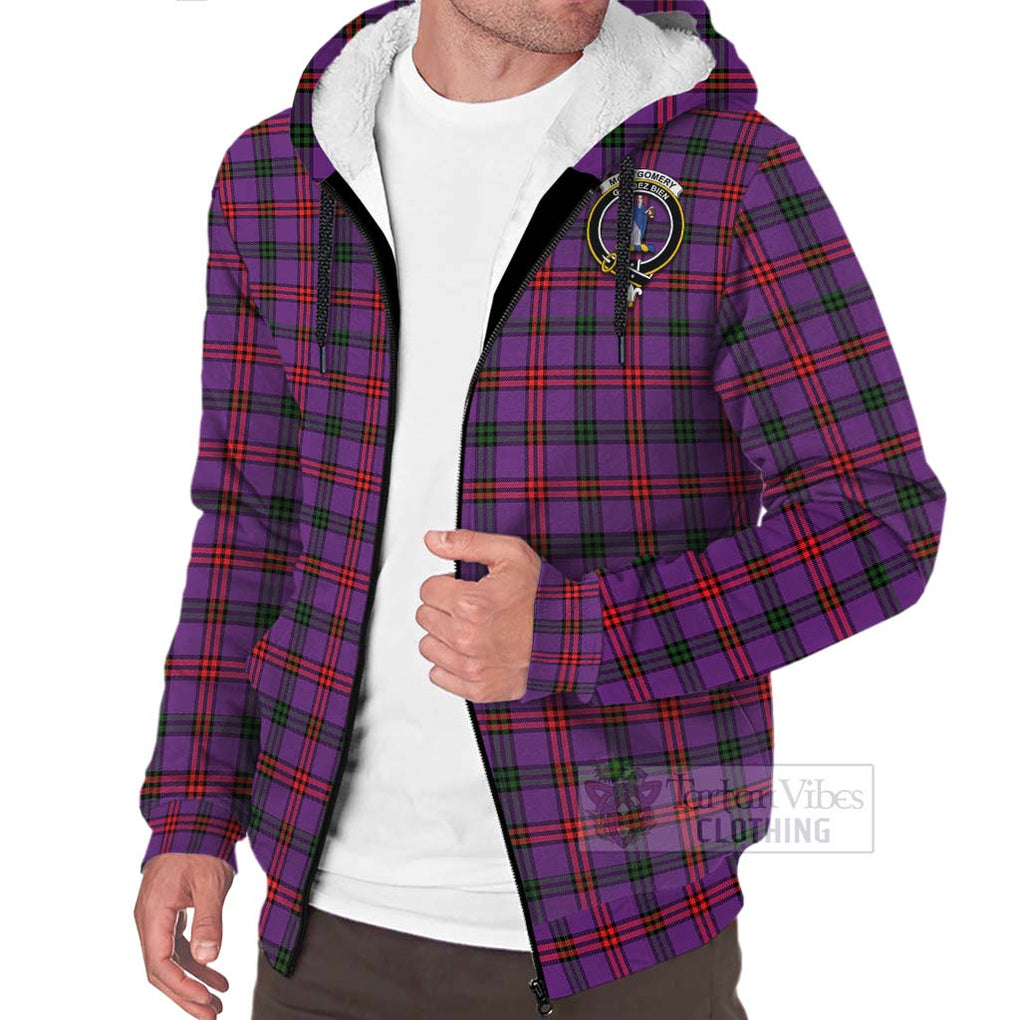 Tartan Vibes Clothing Montgomery Tartan Sherpa Hoodie with Family Crest Celtic Skull Style