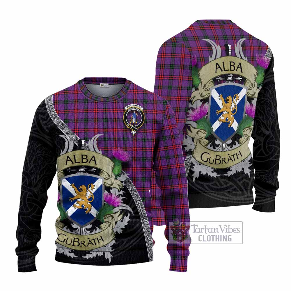 Tartan Vibes Clothing Montgomery Tartan Family Crest Knitted Sweater Lion Rampant Royal Thistle Shield Celtic Inspired