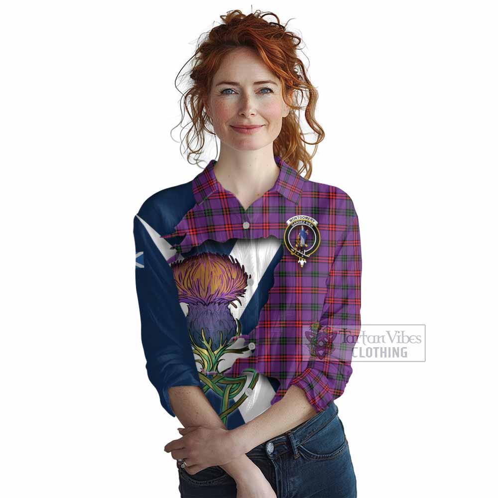 Tartan Vibes Clothing Montgomery Tartan Family Crest Women's Casual Shirt Scottish Thistle Celtic Inspired