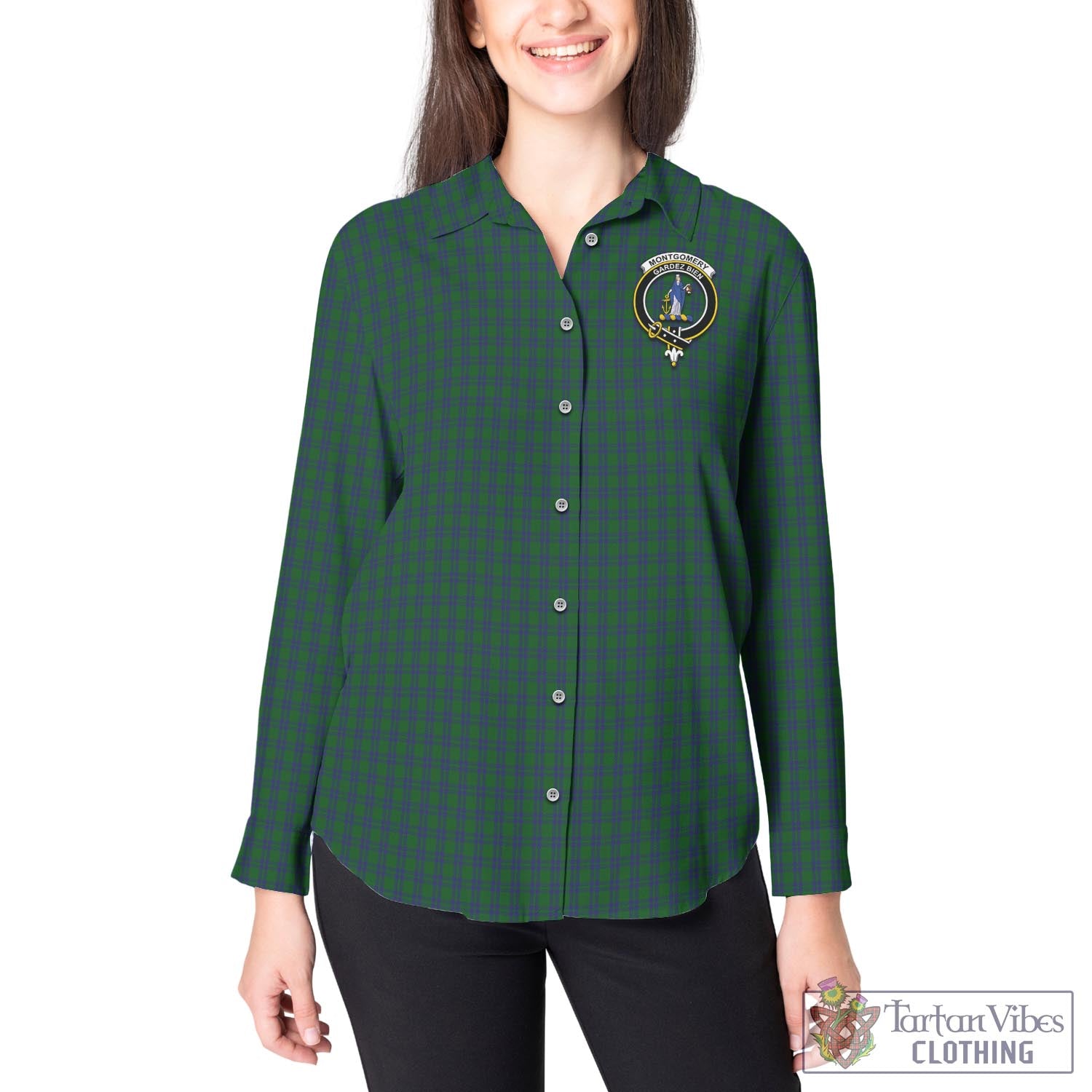 Tartan Vibes Clothing Montgomery Tartan Womens Casual Shirt with Family Crest