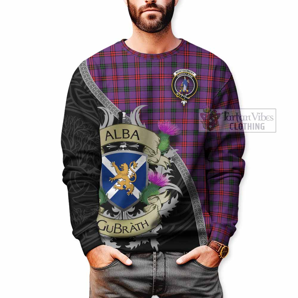 Tartan Vibes Clothing Montgomery Tartan Family Crest Sweatshirt Lion Rampant Royal Thistle Shield Celtic Inspired