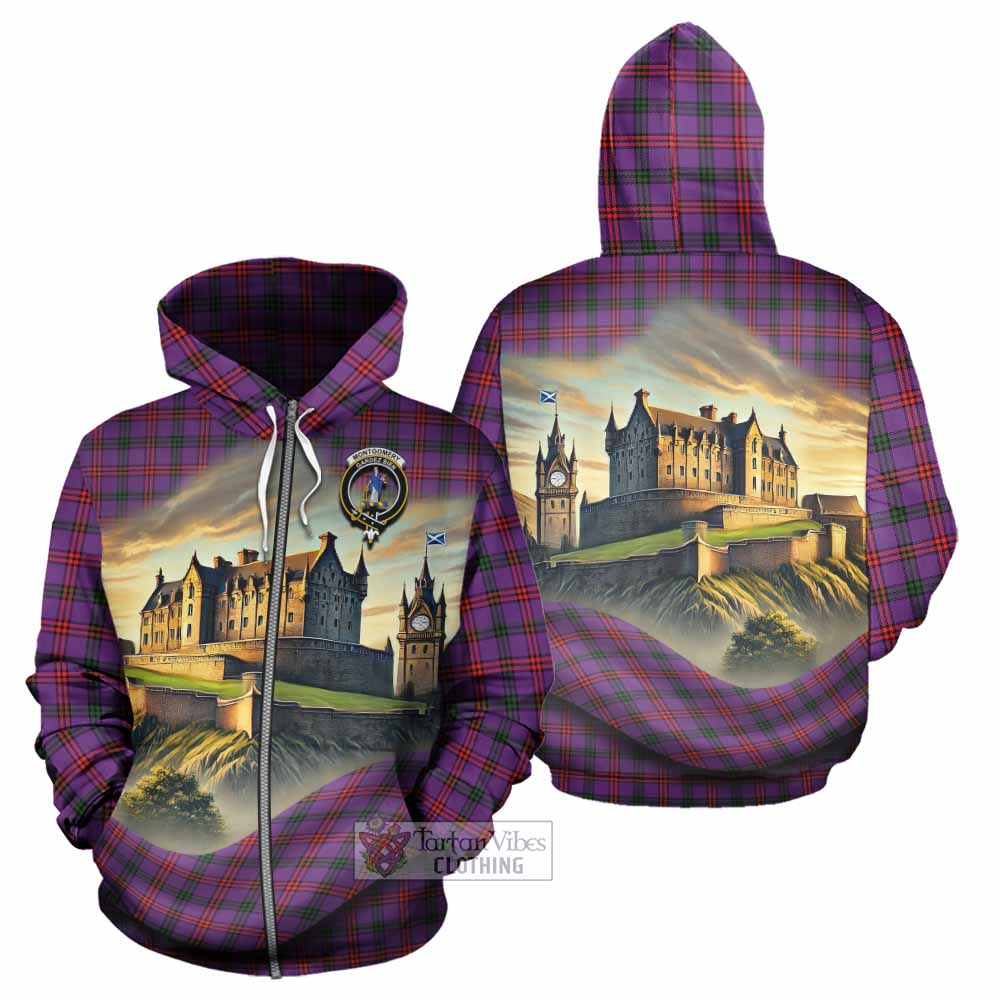 Tartan Vibes Clothing Montgomery Tartan Family Crest Hoodie with Scottish Ancient Castle Style