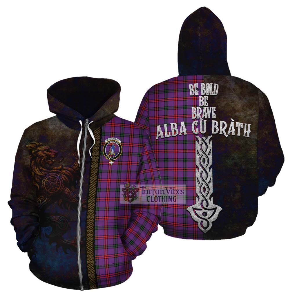 Tartan Vibes Clothing Montgomery Tartan Family Crest Cotton Hoodie Alba Gu Brath Be Brave Lion Ancient Style