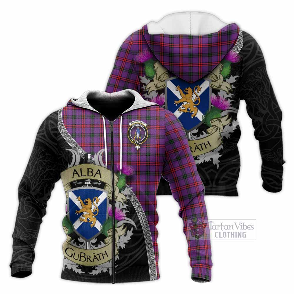 Tartan Vibes Clothing Montgomery Tartan Family Crest Knitted Hoodie Lion Rampant Royal Thistle Shield Celtic Inspired