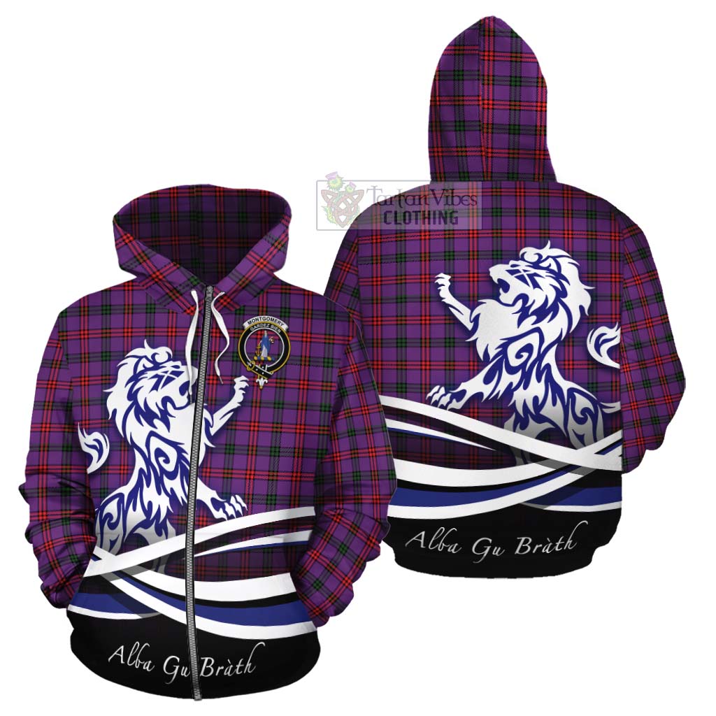 Tartan Vibes Clothing Montgomery Tartan Cotton Hoodie with Alba Gu Brath Regal Lion Emblem