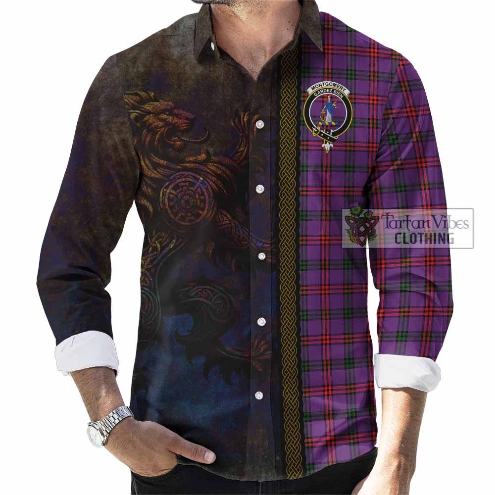 Tartan Vibes Clothing Montgomery Tartan Family Crest Long Sleeve Button Shirt Alba Gu Brath Be Brave Lion Ancient Style