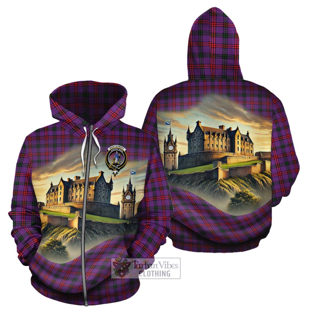 Tartan Vibes Clothing Montgomery Tartan Family Crest Cotton Hoodie with Scottish Ancient Castle Style