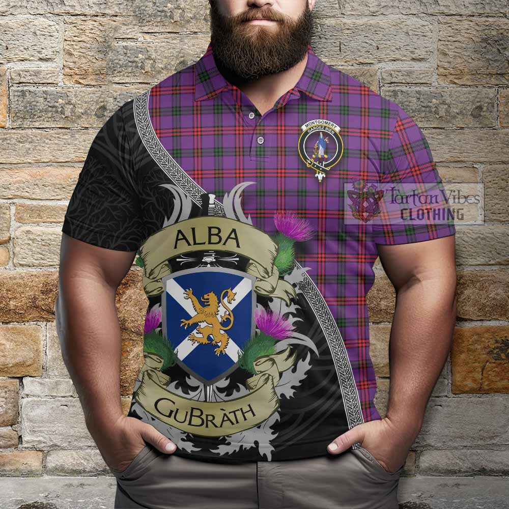 Tartan Vibes Clothing Montgomery Tartan Family Crest Polo Shirt Lion Rampant Royal Thistle Shield Celtic Inspired