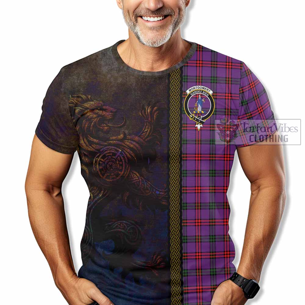 Tartan Vibes Clothing Montgomery Tartan Family Crest T-Shirt Alba Gu Brath Be Brave Lion Ancient Style
