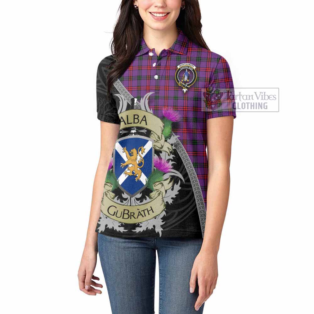 Tartan Vibes Clothing Montgomery Tartan Family Crest Women's Polo Shirt Lion Rampant Royal Thistle Shield Celtic Inspired