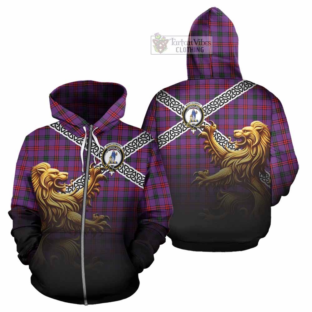 Tartan Vibes Clothing Montgomery Crest Tartan Hoodie with Golden Lion Emblem Celtic Style