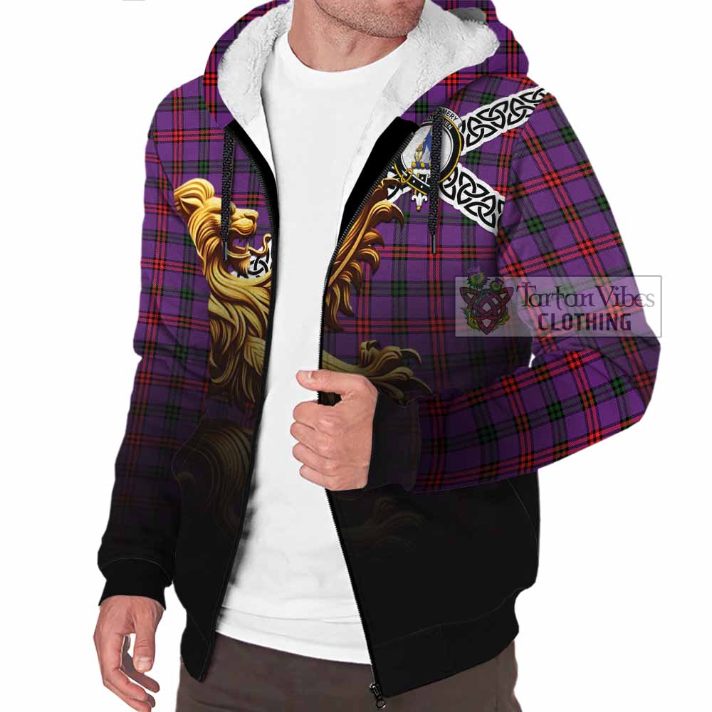 Tartan Vibes Clothing Montgomery Crest Tartan Sherpa Hoodie with Golden Lion Emblem Celtic Style