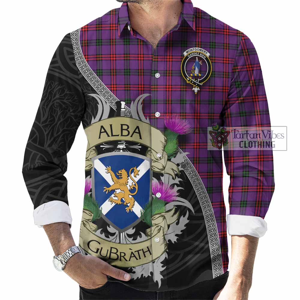 Tartan Vibes Clothing Montgomery Tartan Family Crest Long Sleeve Button Shirt Lion Rampant Royal Thistle Shield Celtic Inspired