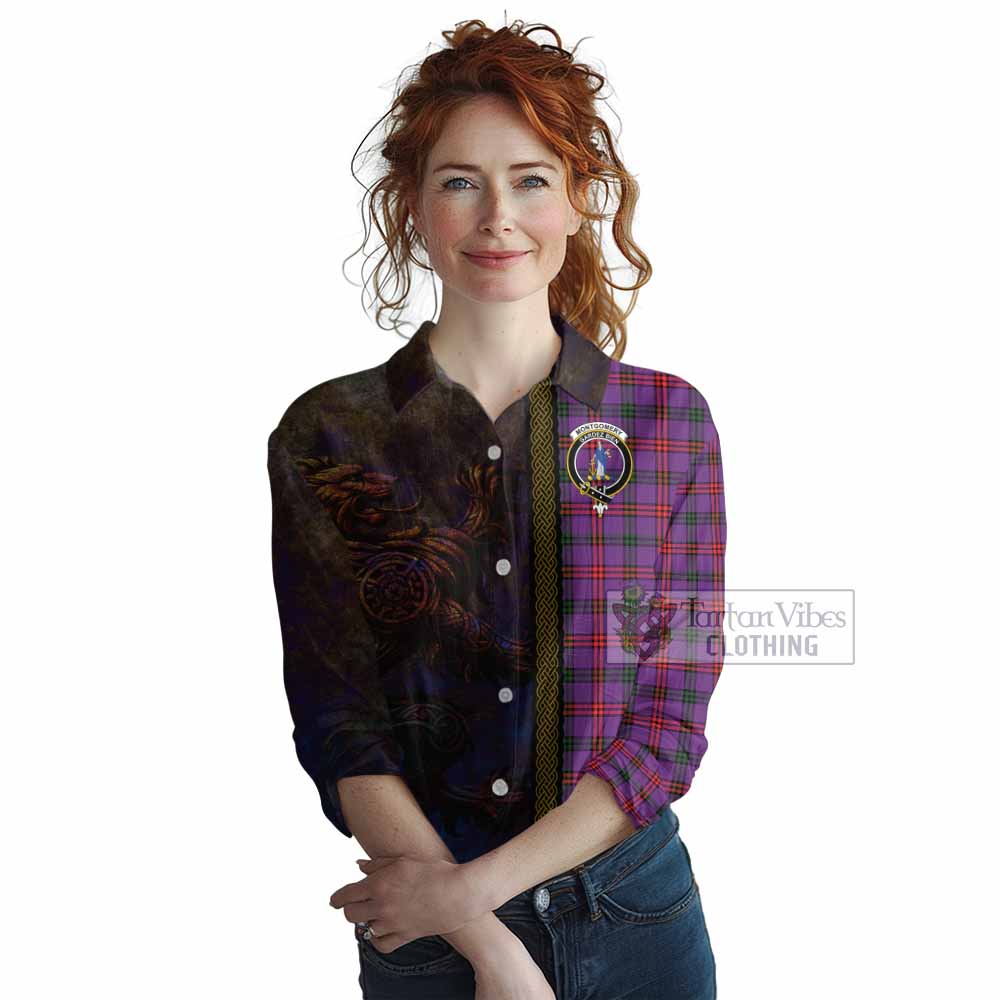 Tartan Vibes Clothing Montgomery Tartan Family Crest Women's Casual Shirt Alba Gu Brath Be Brave Lion Ancient Style