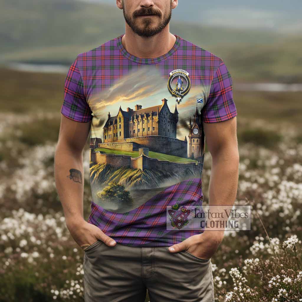 Tartan Vibes Clothing Montgomery Tartan Family Crest T-Shirt with Scottish Ancient Castle Stype