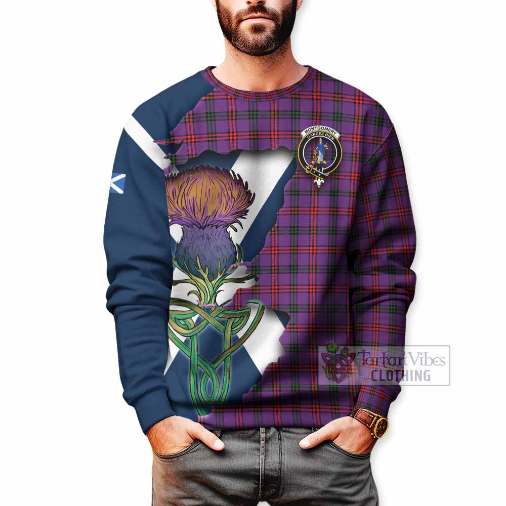 Tartan Vibes Clothing Montgomery Tartan Family Crest Sweatshirt Scottish Thistle Celtic Inspired