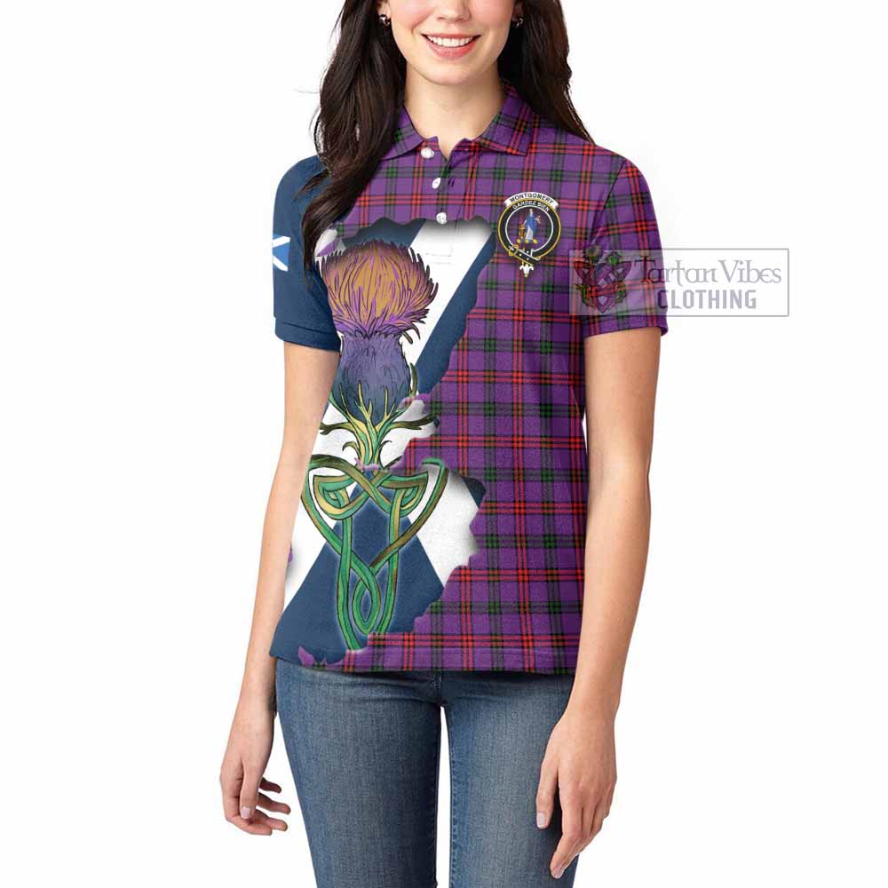 Tartan Vibes Clothing Montgomery Tartan Family Crest Women's Polo Shirt Scottish Thistle Celtic Inspired