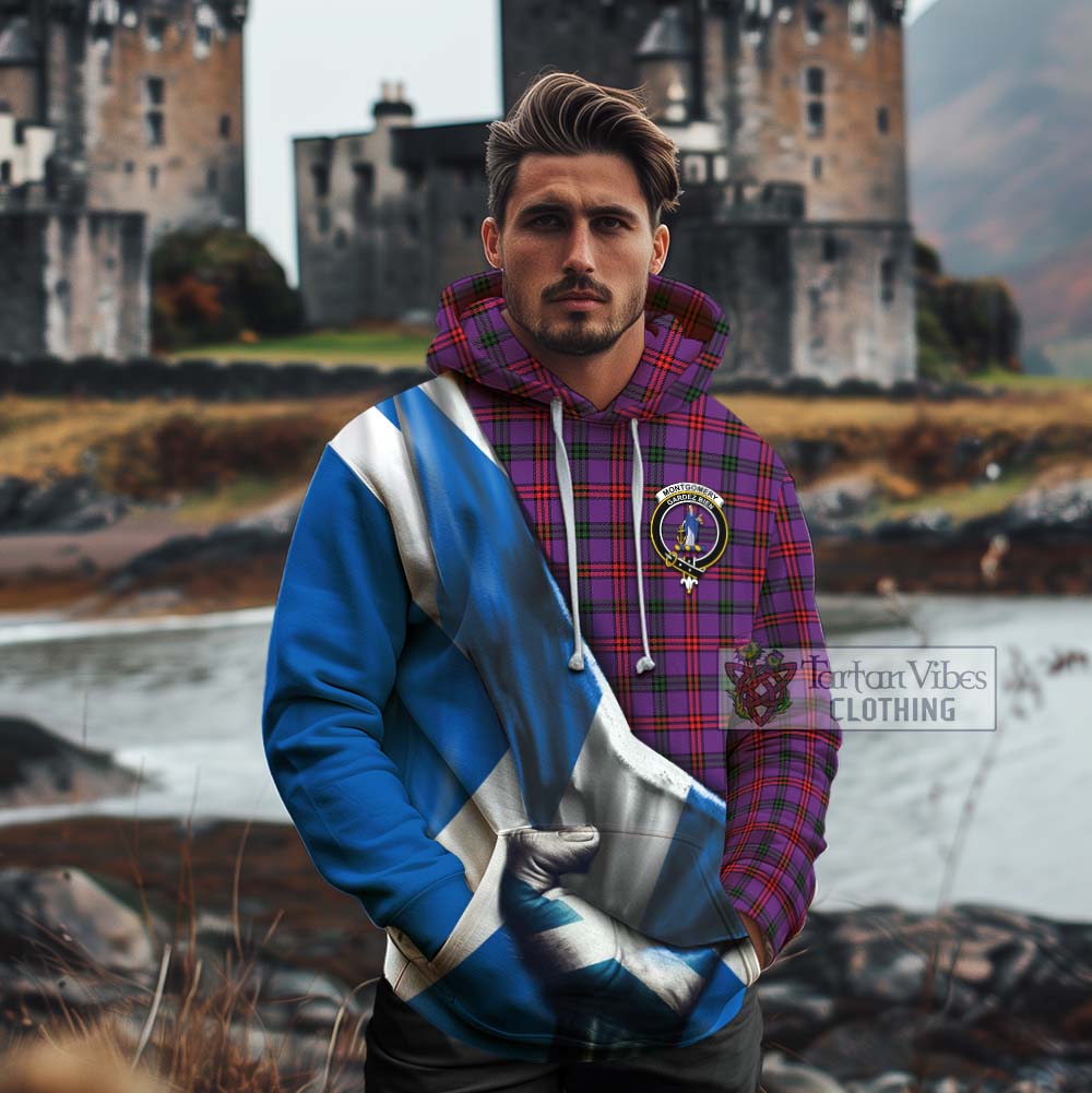 Tartan Vibes Clothing Montgomery Tartan Cotton Hoodie with Family Crest Scotland Patriotic Style