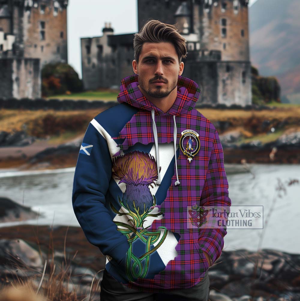 Tartan Vibes Clothing Montgomery Tartan Family Crest Cotton Hoodie Scottish Thistle Celtic Inspired