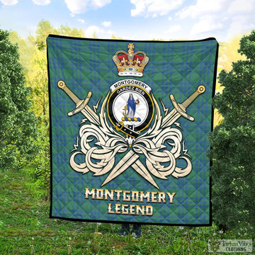 Montgomery Ancient Tartan Quilt with Clan Crest and the Golden Sword of Courageous Legacy