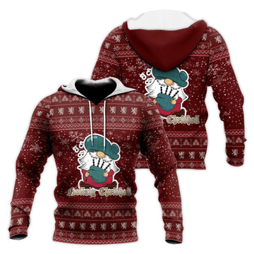 Montgomery Ancient Clan Christmas Knitted Hoodie with Funny Gnome Playing Bagpipes