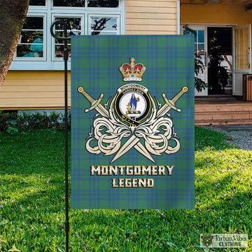 Montgomery Ancient Tartan Flag with Clan Crest and the Golden Sword of Courageous Legacy