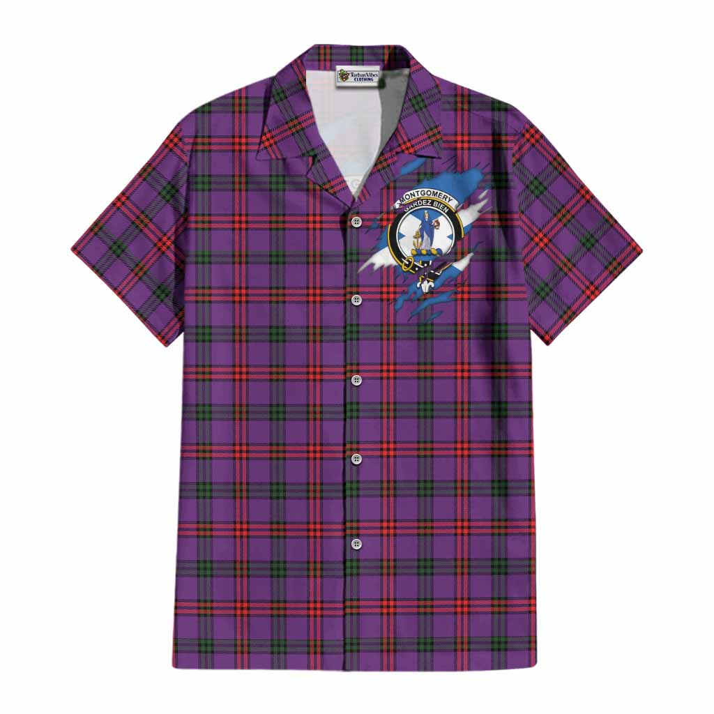 Montgomery Clan Crest In Me Tartan Cotton Hawaiian Shirt Scotland Flag Style